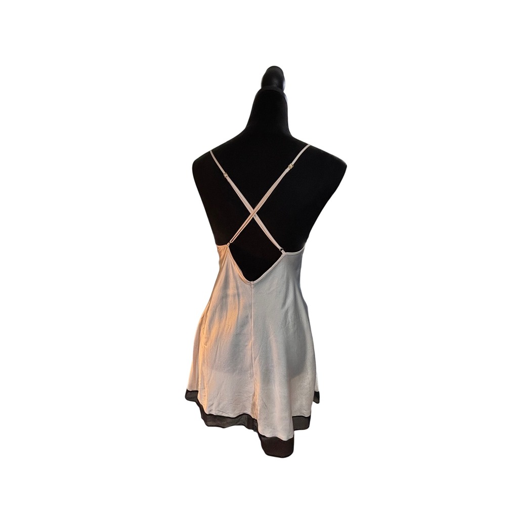 Victorias Secret Champagne Satin Slip Dress Black Trim Cross Back Medium 327588 - Picture 2 of 16